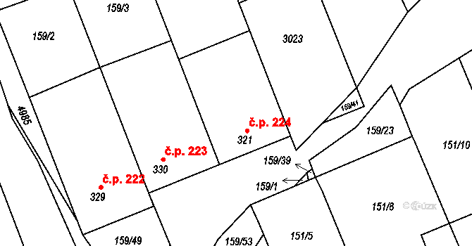 Nedachlebice 224 na parcele st. 321 v KÚ Nedachlebice, Katastrální mapa