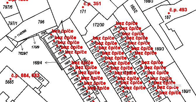 Brno 50453866 na parcele st. 172/26 v KÚ Bystrc, Katastrální mapa
