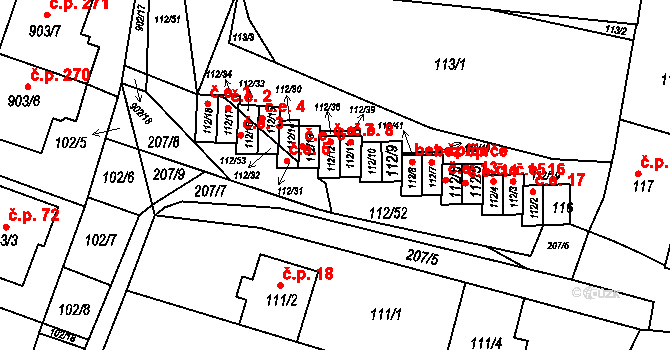 Vícemilice 7, Bučovice na parcele st. 112/12 v KÚ Vícemilice, Katastrální mapa