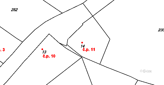 Buč 11, Bezvěrov na parcele st. 14 v KÚ Buč, Katastrální mapa