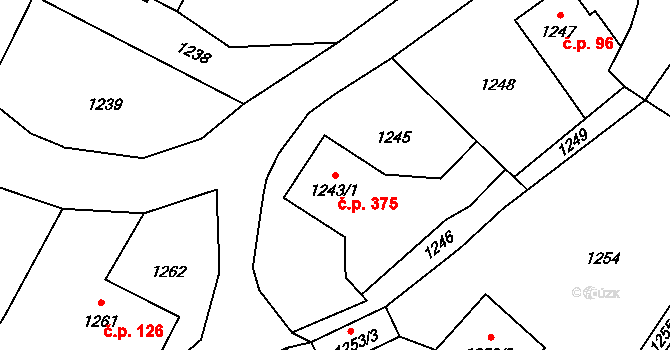 Rapotín 375 na parcele st. 1243/1 v KÚ Rapotín, Katastrální mapa