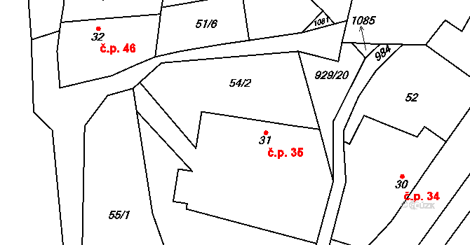 Olovnice 35 na parcele st. 31 v KÚ Olovnice, Katastrální mapa