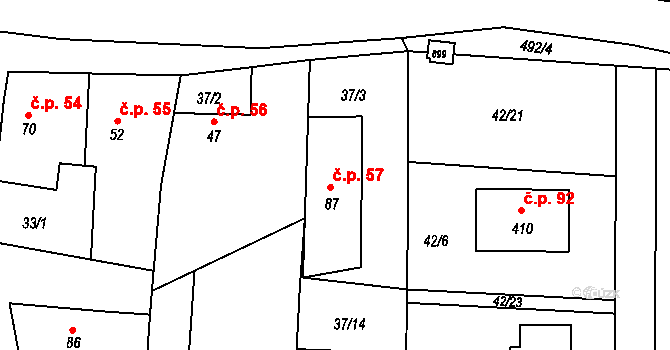 Zlončice 57 na parcele st. 87 v KÚ Zlončice, Katastrální mapa