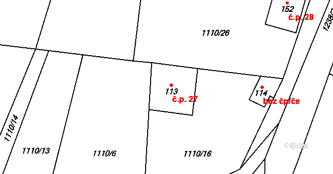Kašovice 27, Hrádek na parcele st. 113 v KÚ Čermná, Katastrální mapa