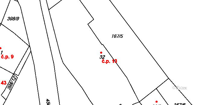 Svinná 13, Hlohovice na parcele st. 32 v KÚ Svinná u Hlohovic, Katastrální mapa
