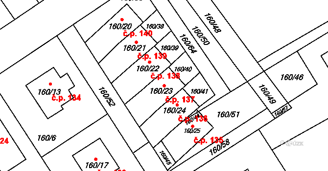 Černčice 137 na parcele st. 160/23 v KÚ Černčice, Katastrální mapa