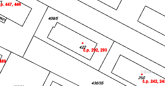 Opatovice nad Labem 292,293 na parcele st. 422 v KÚ Opatovice nad Labem, Katastrální mapa