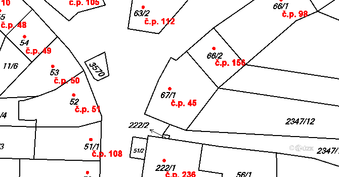 Doubravice nad Svitavou 45 na parcele st. 67/1 v KÚ Doubravice nad Svitavou, Katastrální mapa