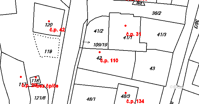 Lhota Rapotina 110 na parcele st. 42 v KÚ Lhota Rapotina, Katastrální mapa