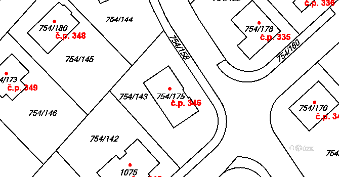 Radslavice 346 na parcele st. 754/175 v KÚ Radslavice u Přerova, Katastrální mapa