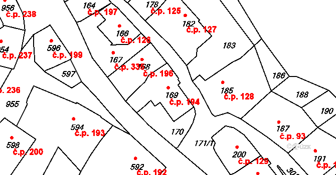 Štramberk 194 na parcele st. 169 v KÚ Štramberk, Katastrální mapa