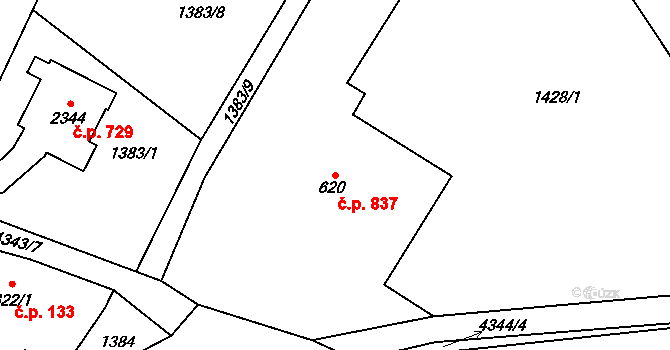 Frenštát pod Radhoštěm 837 na parcele st. 620 v KÚ Frenštát pod Radhoštěm, Katastrální mapa