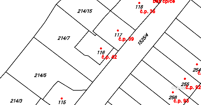 Domoradice 42, Český Krumlov na parcele st. 116 v KÚ Přísečná-Domoradice, Katastrální mapa