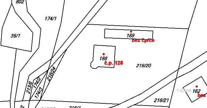 Druzcov 128, Osečná na parcele st. 188 v KÚ Druzcov, Katastrální mapa