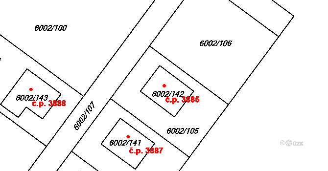 Znojmo 3885 na parcele st. 6002/142 v KÚ Znojmo-město, Katastrální mapa