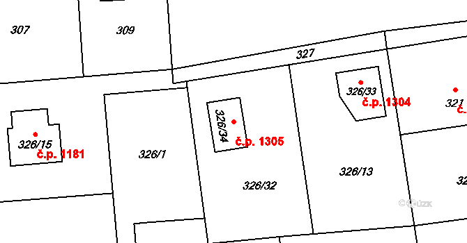 Vendryně 1305 na parcele st. 326/34 v KÚ Vendryně, Katastrální mapa
