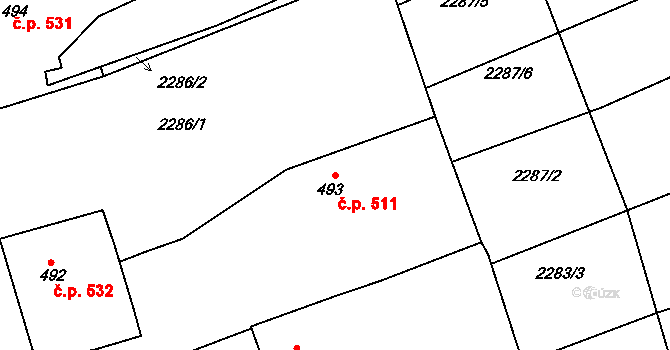 Golčův Jeníkov 511 na parcele st. 493 v KÚ Golčův Jeníkov, Katastrální mapa