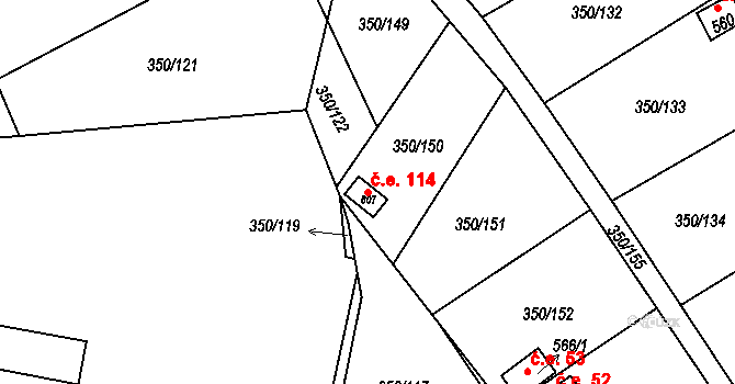 Černčice 114 na parcele st. 807 v KÚ Černčice u Loun, Katastrální mapa