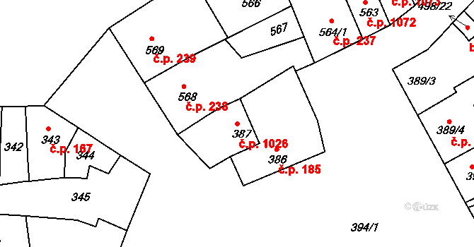 Holešov 1026 na parcele st. 387 v KÚ Holešov, Katastrální mapa