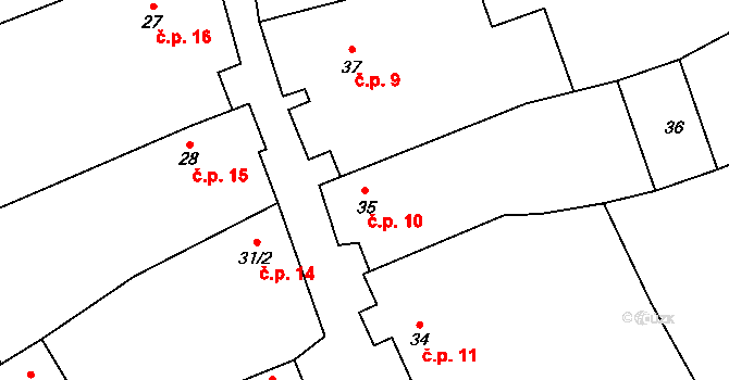Džbánice 10 na parcele st. 35 v KÚ Džbánice, Katastrální mapa