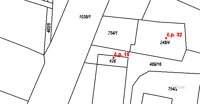 Zámostí 15, Rožďalovice na parcele st. 426 v KÚ Zámostí u Rožďalovic, Katastrální mapa