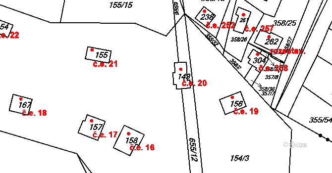 Sobětuchy 20, Tuřice na parcele st. 143 v KÚ Tuřice, Katastrální mapa