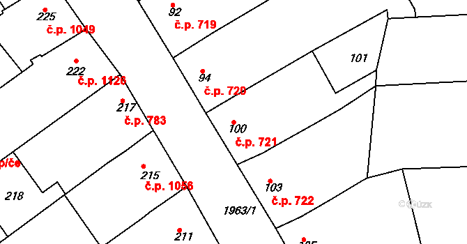 Mistřín 721, Svatobořice-Mistřín na parcele st. 100 v KÚ Mistřín, Katastrální mapa