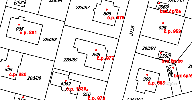 Kyjov 877 na parcele st. 895 v KÚ Kyjov, Katastrální mapa