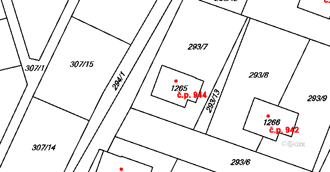 Polná 944 na parcele st. 1265 v KÚ Polná, Katastrální mapa