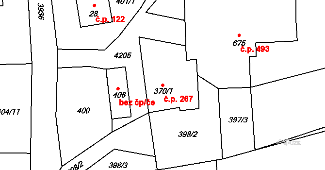 Kozlovice 267 na parcele st. 370/1 v KÚ Kozlovice, Katastrální mapa