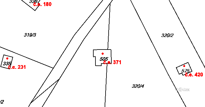 Třebsín 371, Krňany na parcele st. 505 v KÚ Třebsín, Katastrální mapa