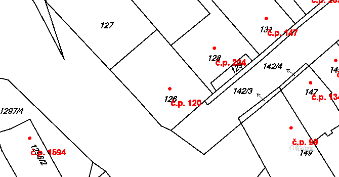 Úvaly 120 na parcele st. 126 v KÚ Úvaly u Prahy, Katastrální mapa