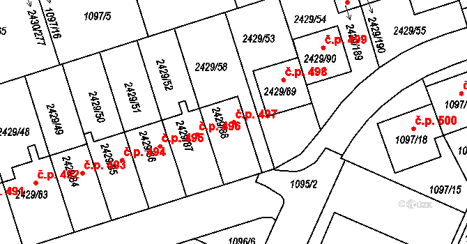 Dačice V 497, Dačice na parcele st. 2429/88 v KÚ Dačice, Katastrální mapa