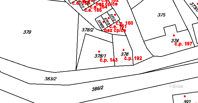 Hrádek nad Nisou 143 na parcele st. 378/1 v KÚ Hrádek nad Nisou, Katastrální mapa