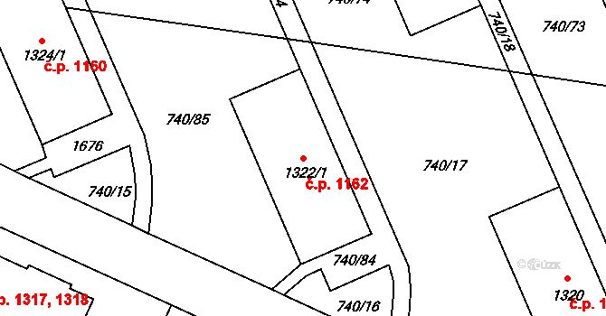 Blansko 1162 na parcele st. 1322/1 v KÚ Blansko, Katastrální mapa