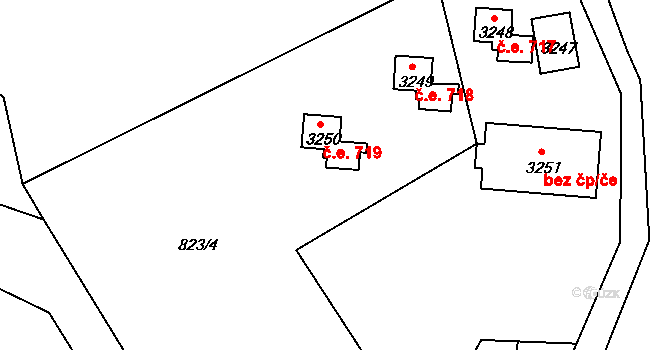 Ostravice 719 na parcele st. 3250 v KÚ Staré Hamry 2, Katastrální mapa