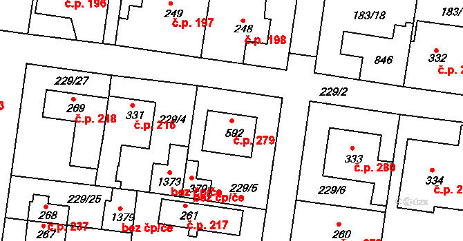 Klecany 279 na parcele st. 592 v KÚ Klecany, Katastrální mapa