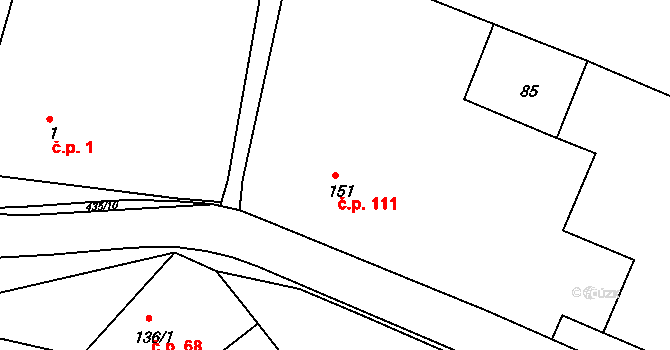 Žalkovice 111 na parcele st. 151 v KÚ Žalkovice, Katastrální mapa