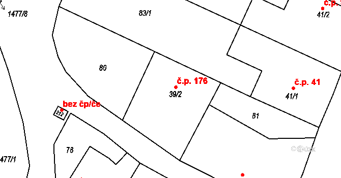 Libomyšl 176 na parcele st. 39/2 v KÚ Libomyšl, Katastrální mapa