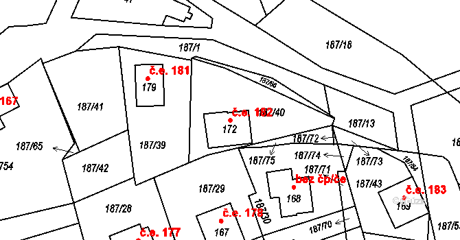 Voltýřov 182, Klučenice na parcele st. 172 v KÚ Voltýřov, Katastrální mapa