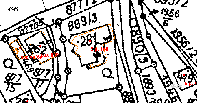 Vyskeř 106 na parcele st. 281 v KÚ Vyskeř, Katastrální mapa