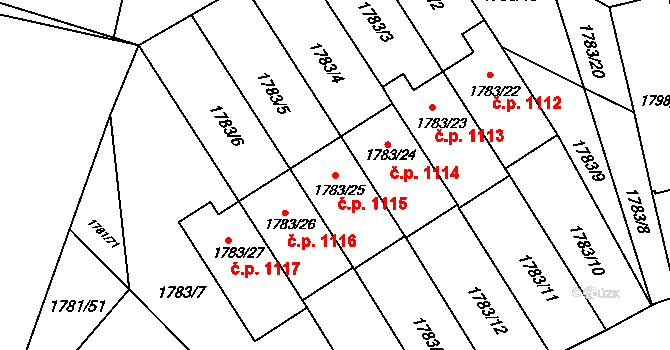 Jilemnice 1115 na parcele st. 1783/25 v KÚ Jilemnice, Katastrální mapa