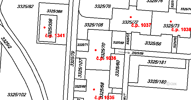 Lutyně 1036, Orlová na parcele st. 3325/70 v KÚ Horní Lutyně, Katastrální mapa