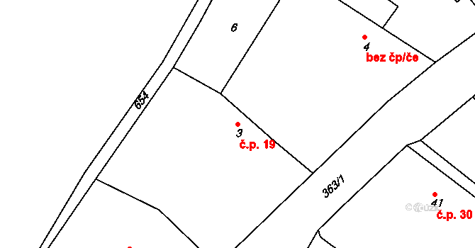 Dolany 19, Jičíněves na parcele st. 3 v KÚ Dolany u Chyjic, Katastrální mapa