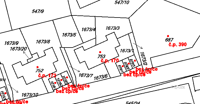 Prachatice II 170, Prachatice na parcele st. 753 v KÚ Prachatice, Katastrální mapa