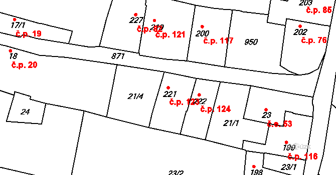 Dolánky nad Ohří 123 na parcele st. 221 v KÚ Dolánky nad Ohří, Katastrální mapa