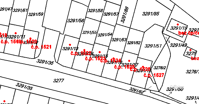 Střekov 1524, Ústí nad Labem na parcele st. 3291/15 v KÚ Střekov, Katastrální mapa