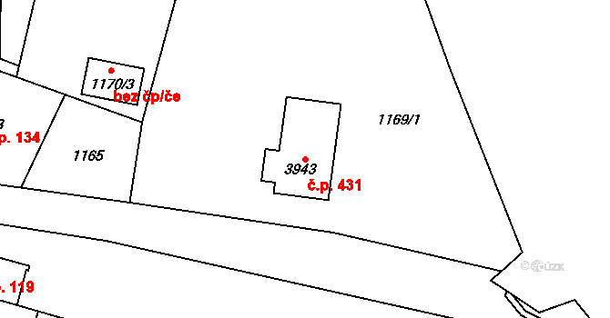 Žamberk 431 na parcele st. 3943 v KÚ Žamberk, Katastrální mapa