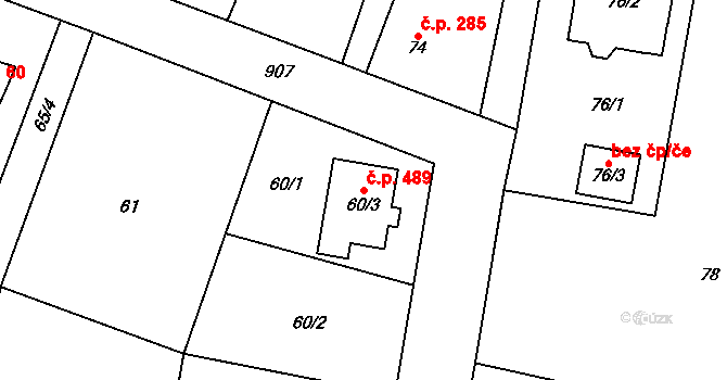 Milovice 489 na parcele st. 60/3 v KÚ Milovice nad Labem, Katastrální mapa