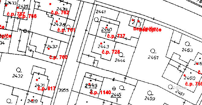 Poděbrady III 728, Poděbrady na parcele st. 2443 v KÚ Poděbrady, Katastrální mapa